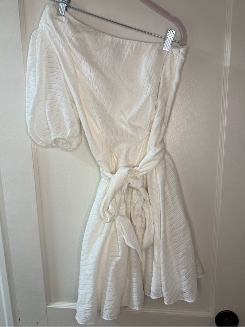 Nine West White One-Shoulder Tie-Waist Women's Dress